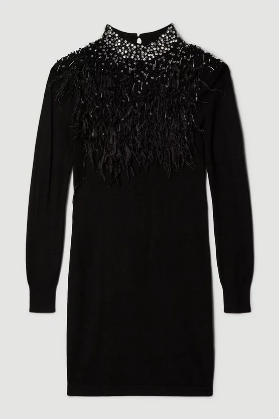 Best deal ๐คฉ Karen Millen Feather Embellished Knit Mini ๐ Dress - black ๐ฅฐ 6 Best deal ๐คฉ Karen Millen Feather Embellished Knit Mini ๐ Dress - black ๐ฅฐ - Image 4