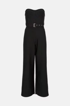 Best Sale ⭐ Karen Millen Bustier Bandage Knit Wide Leg Jumpsuit ❤️ -Occasionwear Popular Store bkk03109 black xl 3