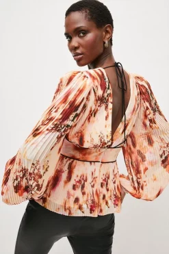 Budget 🎉 Karen Millen Pressed Floral Pleated Woven Blouse ❤️ -Occasionwear Popular Store bkk03140 floral xl 2