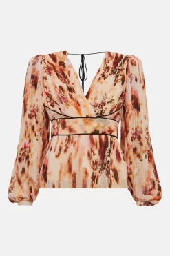 Budget 🎉 Karen Millen Pressed Floral Pleated Woven Blouse ❤️ -Occasionwear Popular Store bkk03140 floral xl 3