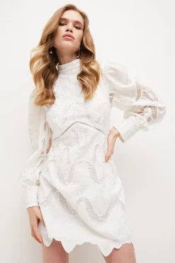 New ✨ Karen Millen Cutwork Broderie Open Back Woven Mini 👗 Dress - white 🧨 -Occasionwear Popular Store bkk03145 white xl 2