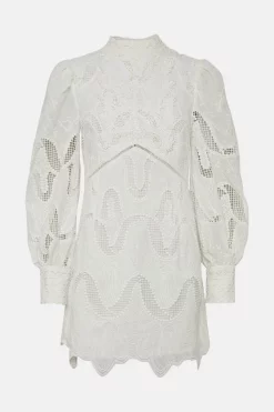 New ✨ Karen Millen Cutwork Broderie Open Back Woven Mini 👗 Dress - white 🧨 -Occasionwear Popular Store bkk03145 white xl 3