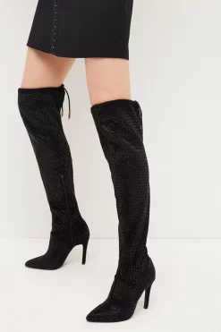 Best Pirce 🔔 Karen Millen Suede Over The Knee Embellished Boot - black 😍