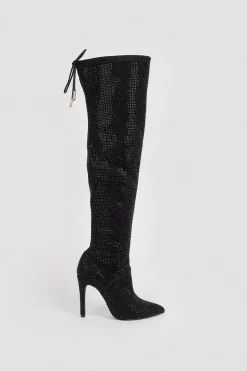 Best Pirce 🔔 Karen Millen Suede Over The Knee Embellished Boot - black 😍 -Occasionwear Popular Store bkk03167 black xl 2