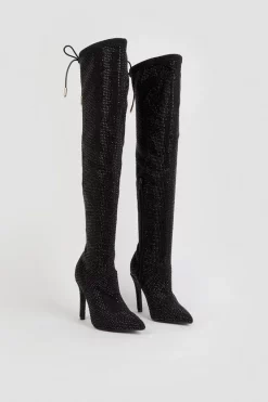 Best Pirce 🔔 Karen Millen Suede Over The Knee Embellished Boot - black 😍 -Occasionwear Popular Store bkk03167 black xl 3