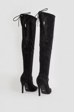 Best Pirce 🔔 Karen Millen Suede Over The Knee Embellished Boot - black 😍 -Occasionwear Popular Store bkk03167 black xl 4