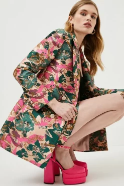 Budget 💯 Karen Millen Floral Jacquard Tailored Double Breasted Jacket 🎉 -Occasionwear Popular Store bkk03169 floral xl 1
