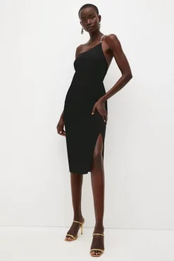 Coupon 🤩 Karen Millen Compact Viscose Chain One Shoulder Column Midi 👗 Dress 🤩