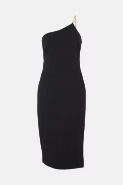 Coupon 🤩 Karen Millen Compact Viscose Chain One Shoulder Column Midi 👗 Dress 🤩 -Occasionwear Popular Store bkk03174 black xl 3