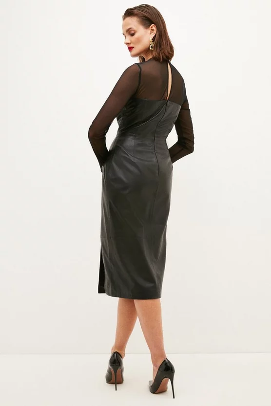 Flash Sale 💯 Karen Millen Leather & Mesh Mix Plunge Neck Pencil Midi 👗 Dress - black ❤️ 5 Flash Sale 💯 Karen Millen Leather & Mesh Mix Plunge Neck Pencil Midi 👗 Dress - black ❤️ - Image 3