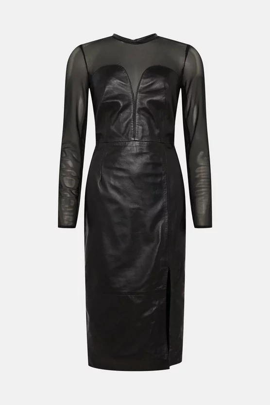 Flash Sale 💯 Karen Millen Leather & Mesh Mix Plunge Neck Pencil Midi 👗 Dress - black ❤️ 6 Flash Sale 💯 Karen Millen Leather & Mesh Mix Plunge Neck Pencil Midi 👗 Dress - black ❤️ - Image 4