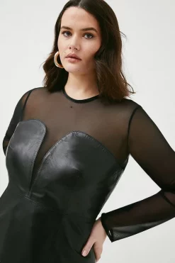 Best reviews of ⌛ Karen Millen Plus Size Leather & Mesh Mix Pencil Midi 👗 Dress - black 💯 -Occasionwear Popular Store bkk03186 black xl 1