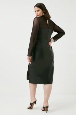 Best reviews of ⌛ Karen Millen Plus Size Leather & Mesh Mix Pencil Midi 👗 Dress - black 💯 -Occasionwear Popular Store bkk03186 black xl 2