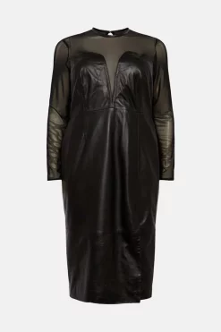 Best reviews of ⌛ Karen Millen Plus Size Leather & Mesh Mix Pencil Midi 👗 Dress - black 💯 -Occasionwear Popular Store bkk03186 black xl 3