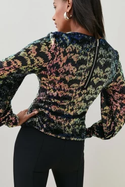 Top 10 👍 Karen Millen Premium Sequin Crepe Long Sleeve Top - multi 😀 -Occasionwear Popular Store bkk03198 multi xl 4