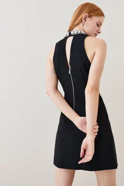 Discount ⭐ Karen Millen Crystal Embellished Woven Thigh Split Mini 😍 -Occasionwear Popular Store bkk03204 black xl 2