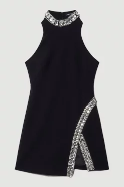 Discount ⭐ Karen Millen Crystal Embellished Woven Thigh Split Mini 😍 -Occasionwear Popular Store bkk03204 black xl 3