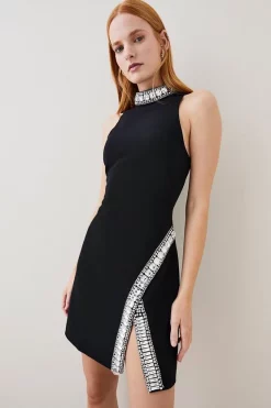 Discount ⭐ Karen Millen Crystal Embellished Woven Thigh Split Mini 😍 -Occasionwear Popular Store bkk03204 black xl 5