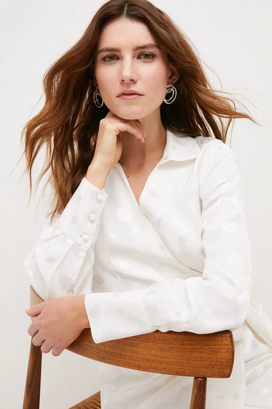 Cheap ๐ Karen Millen Spot Jacquard Wrap Tie Mini ๐ Dress - ivory ๐ 4 Cheap ๐ Karen Millen Spot Jacquard Wrap Tie Mini ๐ Dress - ivory ๐ - Image 2