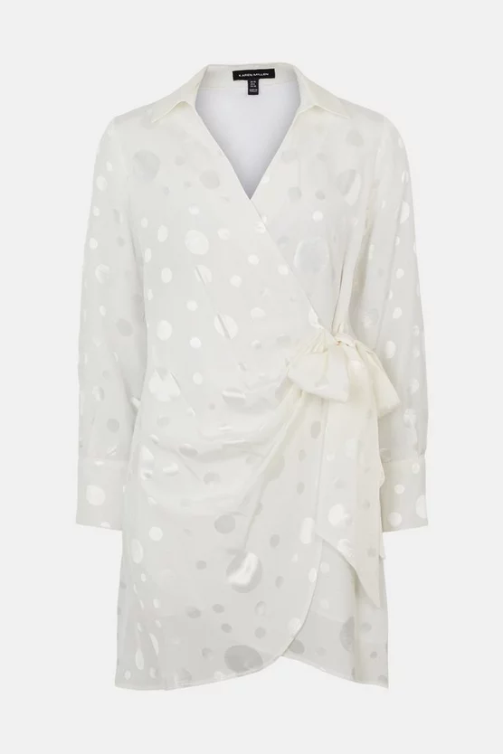 Cheap ๐ Karen Millen Spot Jacquard Wrap Tie Mini ๐ Dress - ivory ๐ 6 Cheap ๐ Karen Millen Spot Jacquard Wrap Tie Mini ๐ Dress - ivory ๐ - Image 4