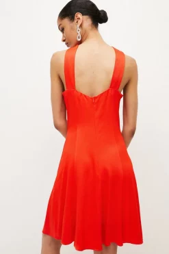 Buy ❤️ Karen Millen Satin Back Crepe Eyelet Short Mini 👗 Dress ✨ -Occasionwear Popular Store bkk03236 red xl 2