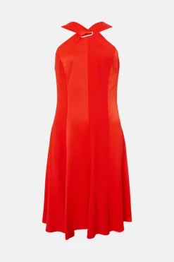Buy ❤️ Karen Millen Satin Back Crepe Eyelet Short Mini 👗 Dress ✨ -Occasionwear Popular Store bkk03236 red xl 3