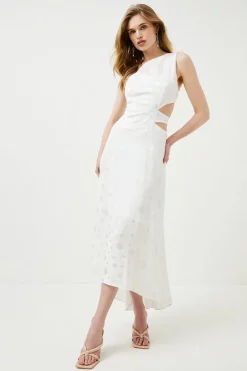 Flash Sale โ๏ธ Karen Millen Spot Jacquard Satin One Shoulder Maxi ๐ Dress - white ๐ฅฐ