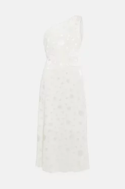 Flash Sale ✔️ Karen Millen Spot Jacquard Satin One Shoulder Maxi 👗 Dress - white 🥰 -Occasionwear Popular Store bkk03278 white xl 3