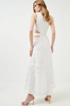 Flash Sale ✔️ Karen Millen Spot Jacquard Satin One Shoulder Maxi 👗 Dress - white 🥰 -Occasionwear Popular Store bkk03278 white xl 4