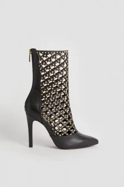 Best Sale ❤️ Karen Millen Leather Studded Caged Ankle Boot 🤩 -Occasionwear Popular Store bkk03280 black xl 2