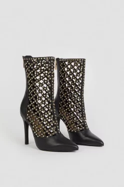 Best Sale ❤️ Karen Millen Leather Studded Caged Ankle Boot 🤩 -Occasionwear Popular Store bkk03280 black xl 3