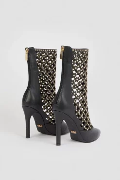 Best Sale ❤️ Karen Millen Leather Studded Caged Ankle Boot 🤩 -Occasionwear Popular Store bkk03280 black xl 5