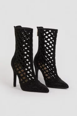 Outlet 🎁 Karen Millen Leather Embellished Caged Ankle Boot - black ❤️ -Occasionwear Popular Store bkk03299 black xl 3