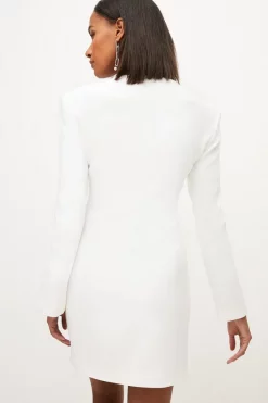 Promo 🎉 Karen Millen Compact Stretch Viscose Notch Tux Mini 👗 Dress ⌛ -Occasionwear Popular Store bkk03341 ivory xl 2