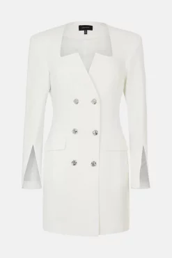 Promo 🎉 Karen Millen Compact Stretch Viscose Notch Tux Mini 👗 Dress ⌛ -Occasionwear Popular Store bkk03341 ivory xl 3