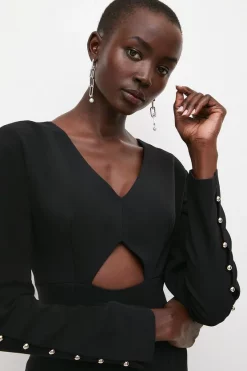 Best Pirce 🎉 Karen Millen Compact Viscose Cut-out Stud Sleeve Pencil Midi 👗 Dress ✔️ -Occasionwear Popular Store bkk03342 black xl 1