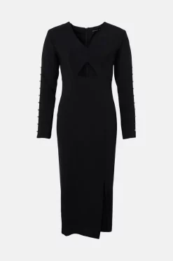 Best Pirce 🎉 Karen Millen Compact Viscose Cut-out Stud Sleeve Pencil Midi 👗 Dress ✔️ -Occasionwear Popular Store bkk03342 black xl 3