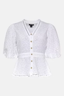 Coupon 🛒 Karen Millen Petite Cotton Broderie Woven Blouse - white 💯 -Occasionwear Popular Store bkk03353 white xl 3