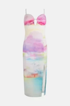 Discount 💯 Karen Millen Photographic Ombre Diamante Trim Midi 👗 Dress - multi 👏 -Occasionwear Popular Store bkk03373 multi xl 3