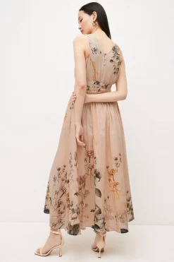 Coupon 🛒 Karen Millen Blush Botanical Border Print Silk Cotton Maxi 👗 Dress - pink 😉 -Occasionwear Popular Store bkk03391 pink xl 4