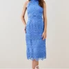 Top 10 🧨 Karen Millen Guipure Lace Woven Halter Midi 👗 Dress - blue 🌟 -Occasionwear Popular Store bkk03445 blue xl