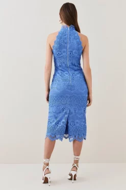 Top 10 🧨 Karen Millen Guipure Lace Woven Halter Midi 👗 Dress - blue 🌟 -Occasionwear Popular Store bkk03445 blue xl 2