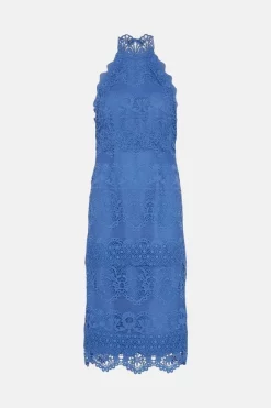 Top 10 🧨 Karen Millen Guipure Lace Woven Halter Midi 👗 Dress - blue 🌟 -Occasionwear Popular Store bkk03445 blue xl 3