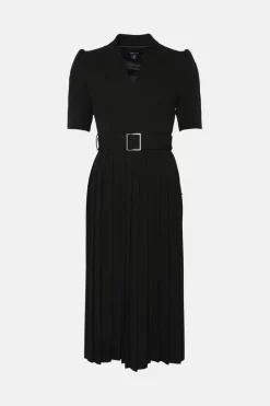 Deals ✨ Karen Millen Structured Crepe Forever Pleat Belted Midi 👗 Dress 🛒 -Occasionwear Popular Store bkk03446 black xl 3