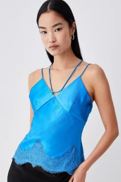 Buy ✨ Karen Millen Textured Satin Lace Hem Woven Cami 🤩