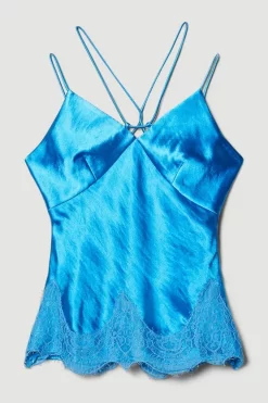 Buy ✨ Karen Millen Textured Satin Lace Hem Woven Cami 🤩 -Occasionwear Popular Store bkk03521 blue xl 3
