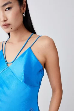 Buy ✨ Karen Millen Textured Satin Lace Hem Woven Cami 🤩 -Occasionwear Popular Store bkk03521 blue xl 5