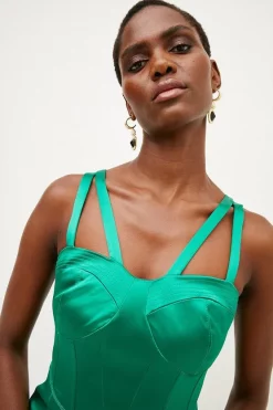 Coupon ⌛ Karen Millen Italian Structured Satin Bustier Pencil Midi 👗 Dress 😍 -Occasionwear Popular Store bkk03534 green xl 1