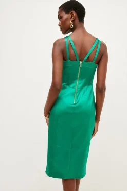 Coupon ⌛ Karen Millen Italian Structured Satin Bustier Pencil Midi 👗 Dress 😍 -Occasionwear Popular Store bkk03534 green xl 2