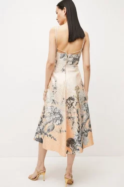 Budget 🛒 Karen Millen Hydrangea Bloom Print Metallic Jacquard Maxi Prom 👗 Dress - floral 🤩 -Occasionwear Popular Store bkk03540 floral xl 2